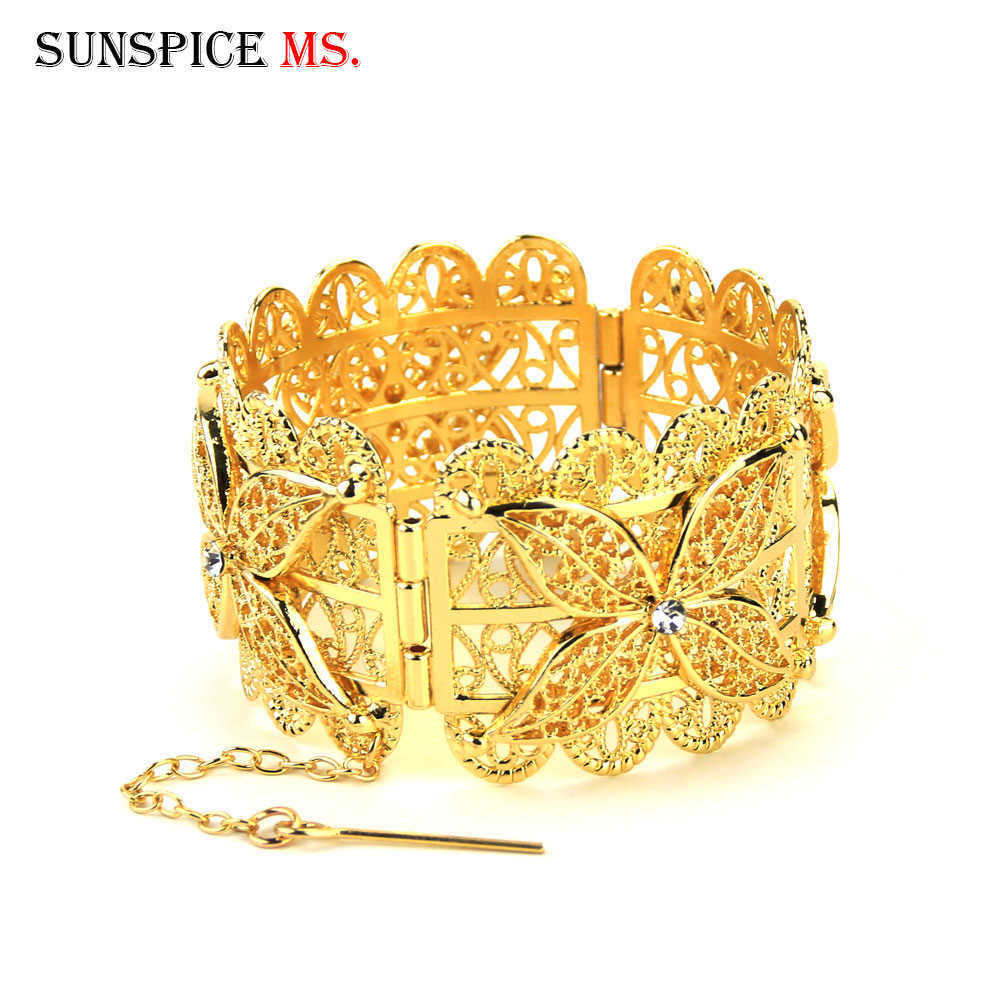 

Sunspicems Algeria Metal Flower Bangle Cuff Bracelet for Women Gold Color African Ethnic Wedding Jewelry Morocco Banquet Gift Q0719