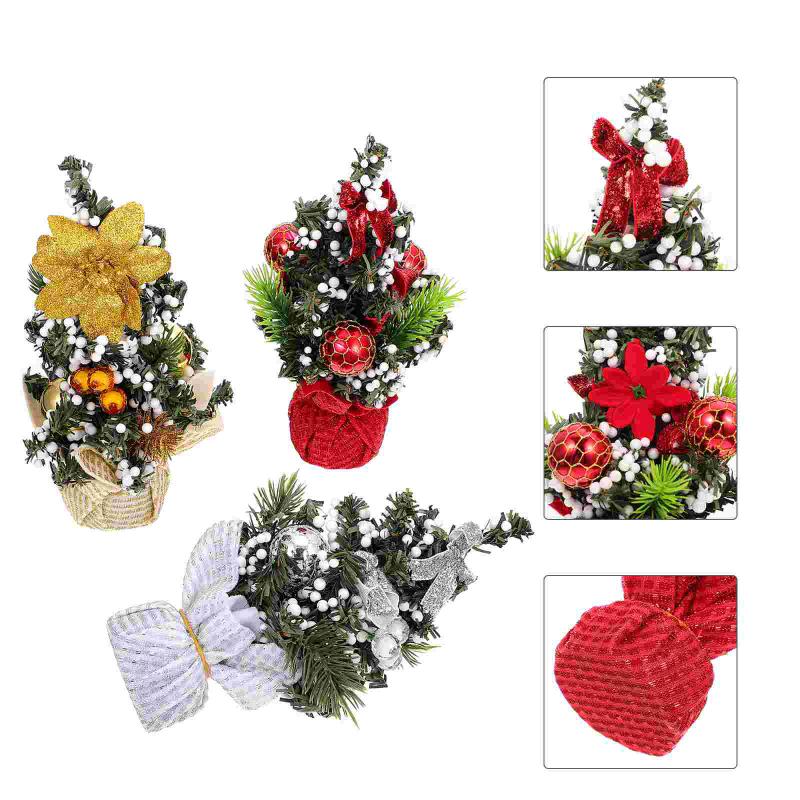 

Christmas Decorations 3Pcs Mini Tree Shaped Decors Desktop Ornaments Chic Festival Gifts