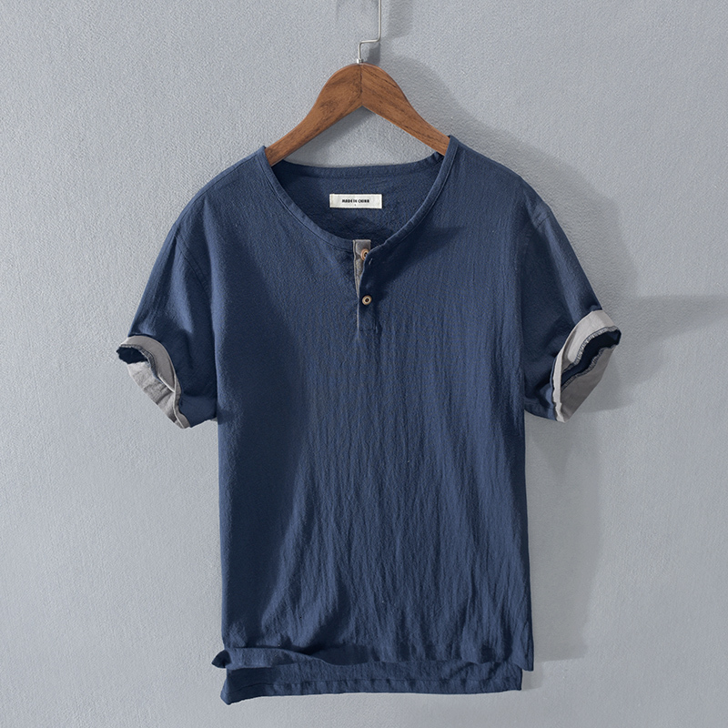 

2021 New Vero Algodo e Linho De Manga Curta Marca t Camisa Masculina Moda Casual Camiseta Para Homens Slidos Camisetas Masculinas 7jv5, Royal blue