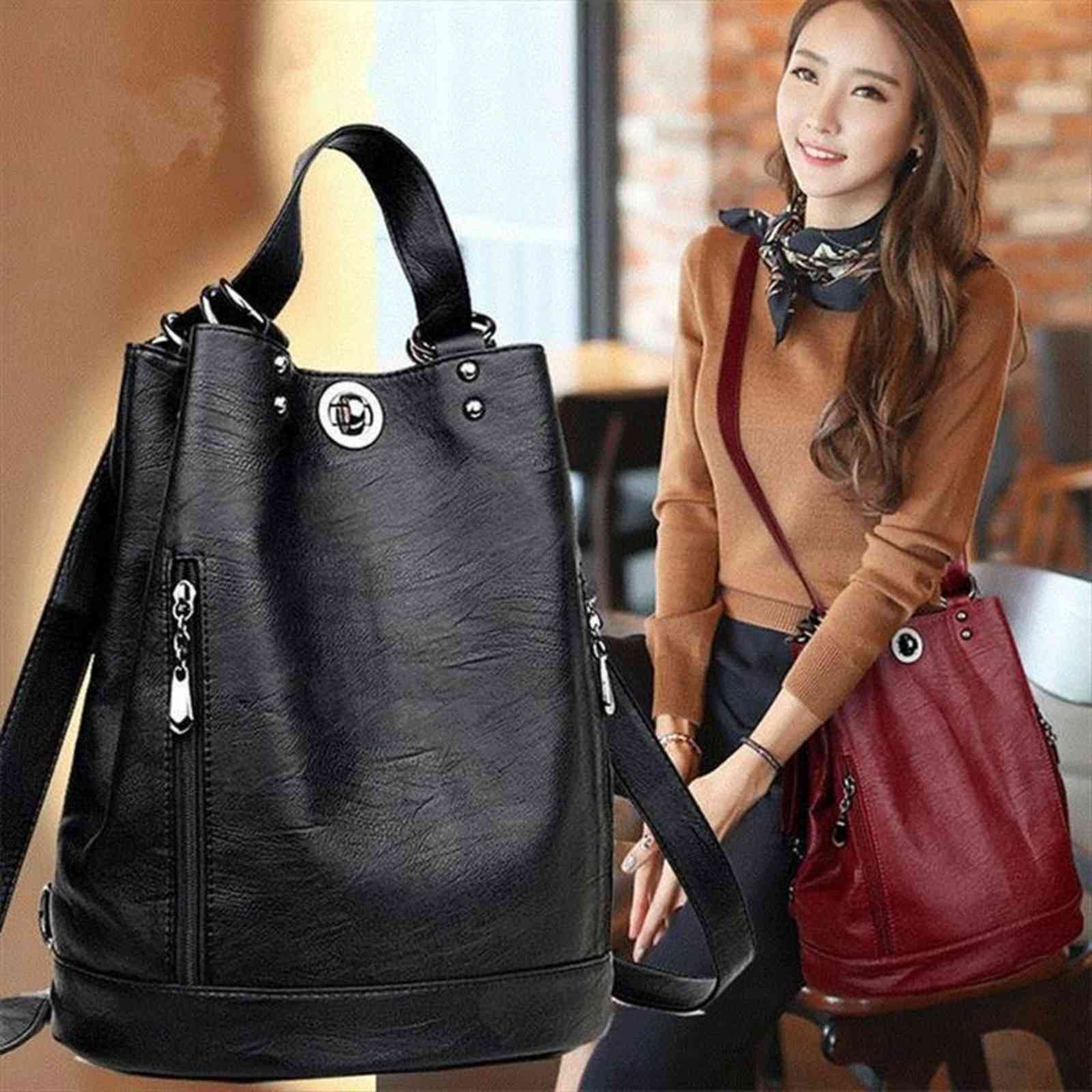 

leather backpack large capacity multifunction mummy outdoor travel girls ladies shoulder bag