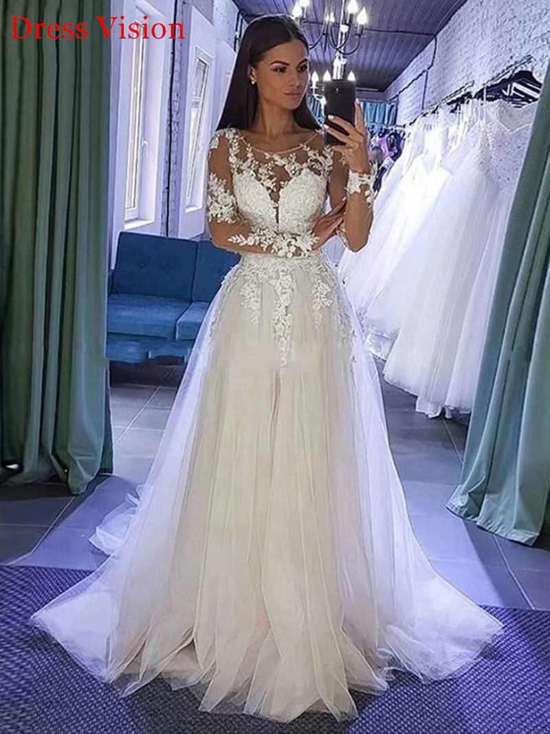 

2021 Vestido Noiva Wedding Lace Appliques Long Sleeves Robe De Soiree Bride to Be Lace-up Sweep Train Dwu4, Same as image