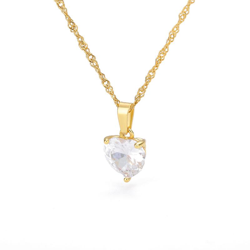 

Pendant Necklaces Stainless Steel Gold Chain Zircon Heart For Women CZ Crystal Lover Clavicle Choker Valentine Jewelry Gift