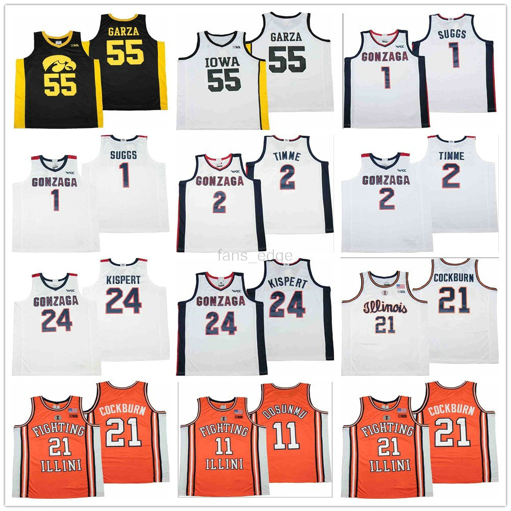 

NCAA Basketball Jersey Iowa 55 luka garza gonzaga 1 jalen suggs 2 drew timme 24 corey kispert Illinois 11 Ayo dosunmu 21 Kofi Cockburn Stitched Mens Fans Shirt, As picture men size s-xxl