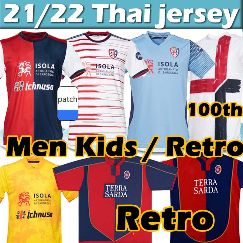 

21/22 Cagliari Calcio soccer jerseys Centenary Version 100th anniversary Joao Pedro Godin NANDEZ Nainggolan 1990 92 2003 04 05 Zola Retro 2021 2022 Men Kids Shirs, 20 21 home patch