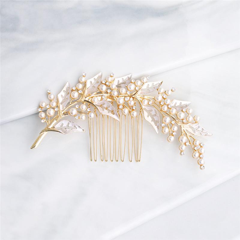 

Hair Clips & Barrettes Crystal Leaves Rhinestone Pearls Wedding Comb Headdress Gold Rose Silver Headpiece For Bridesmaid Bride Jewelry MY349, Golden;silver