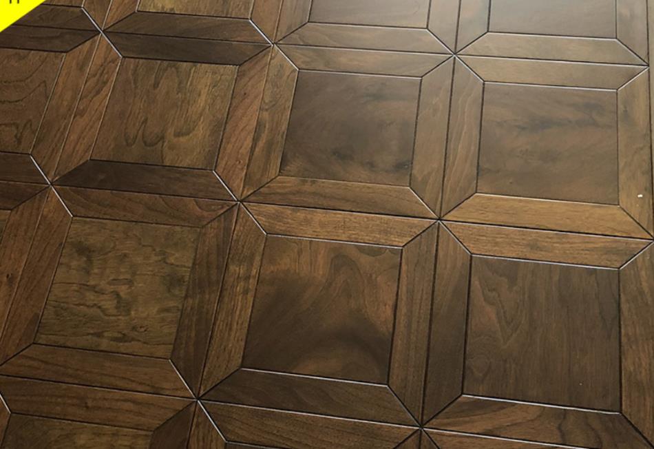 Dark Color American Walnut hardwood floor Natural finish surface wood flooring woodworking wall panels backrdound tile marquetry border home deco-image-404087502