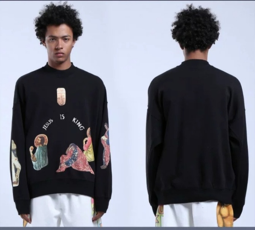 

2021 New 20ss Kanye West Hoodie Men Women Oversize High Quality Sweatshirts Face Jesus Is King Pullover Reyt, Black2