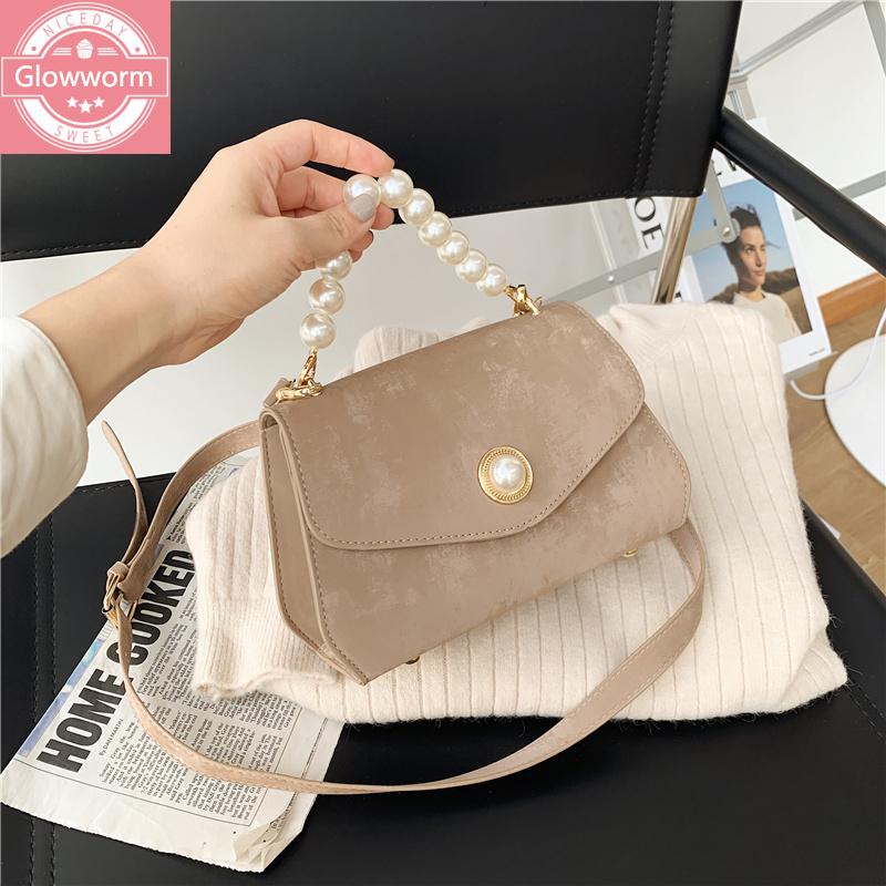 

2021 winter new shoulder bag ladies messenger bag casual female pearl chain handbag retro personality lady, Black