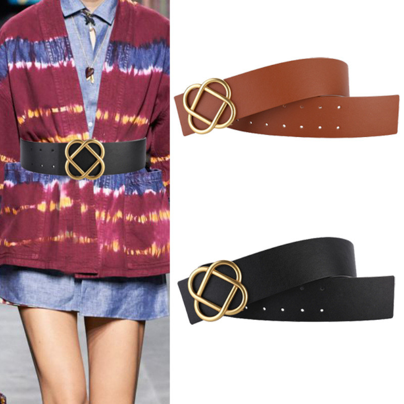 

Europe America Style Wide Belt Decorative Coat Dress Cowhide Belts Women Leather Waist Seal, As pic