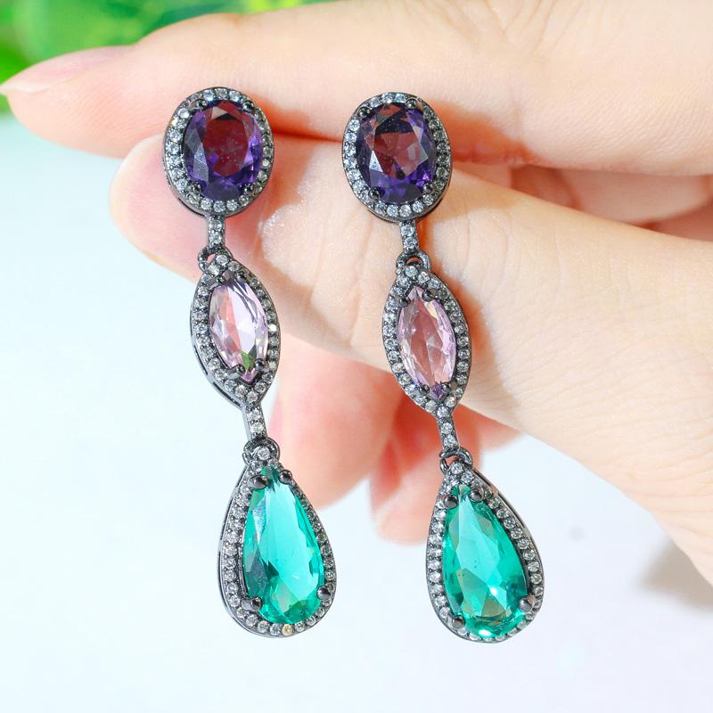 

Dangle & Chandelier ThreeGraces Delicate Multicolor Cubic Zirconia Black Gold Long Drop Earrings For Women Trendy Party Costume Jewelry ER49, Silver
