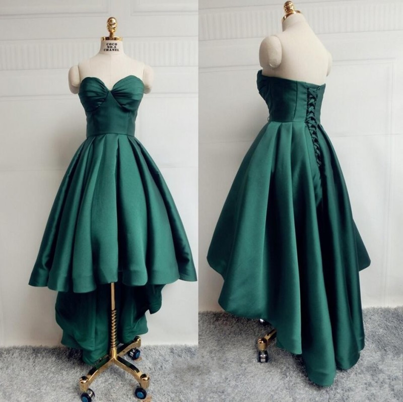 

New Simple Green High Low Satin Evening Es Long 2021 Elegant Sweetheart Pleats Prom for Graduation Plus Size 9adw, Silver