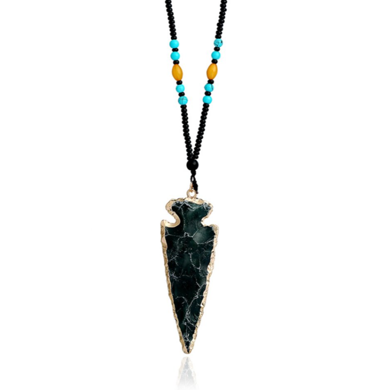 

Pendant Necklaces Light Yellow Gold Color Geometric Black Stone Handmade Weave Rope Chain Necklace Charm Jewelry