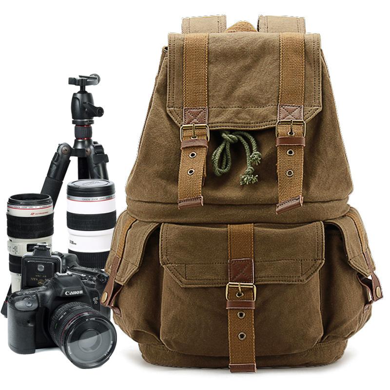 

Photography Bag Vintage Dslr Camera Bag Photo Backpack for Canon Travel School Rucksack Bags Men, Army green