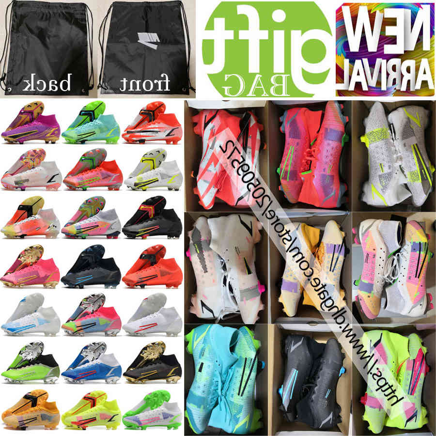 

NEW Top Quality Soccer Boots Mens Mercurial Superfly VIII Elite FG CR7 Ronaldo Cleats High Ankle Soft Leather Outdoor Spikes Knit ACC Socks, Black