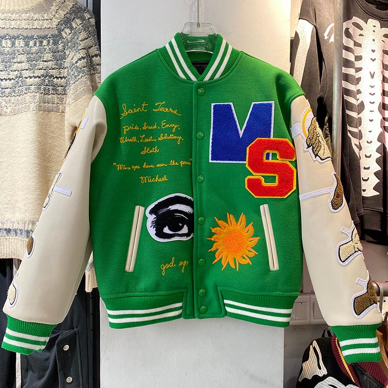 

Men's Jackets Quality Heavy Fabric Denim Tears Varsity Baseball Fashion Jacket Men 1:1 Women Coat Sleeve Stitching Embroidery, Black;brown