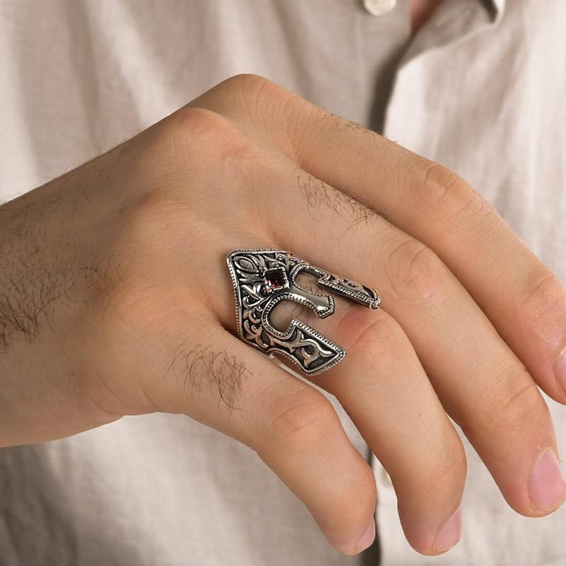 Cluster Rings Thumb Silver Custom Name Ring, Bowman Spartan Helmet Mini Zircon Gemstone Ring 925K Silver, Valentines Gift, Anniversary-image-711040394