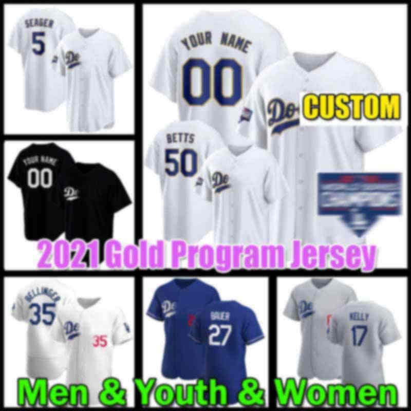 

Los 2021 Angeles Mookie Betts Dodgers Jersey Julio Urias Albert Pujols Trevor Bauer Gold Program Cody Bellinger Corey Seager Justin Turner C, Blue;black