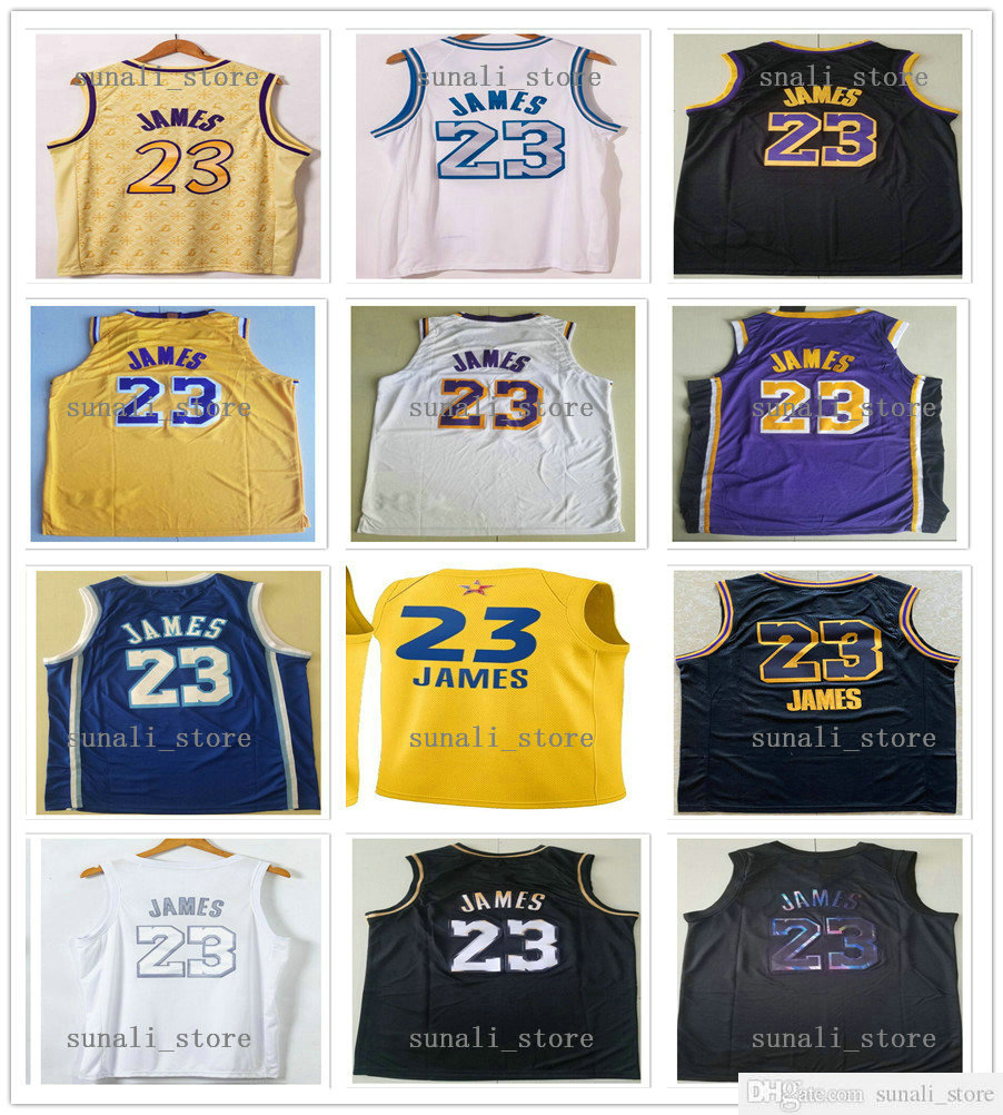 

Stitched Men LeBron 23 James Jerseys 2021 New City Black Yellow Purple White Blue Basketball College Shirt Fast Shipping Sewn Embroidery, Black;red