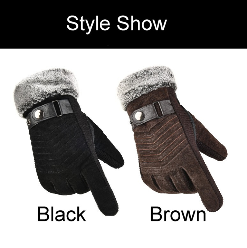 

Cool Design Winter Touch Screen Black Brown Warm Pigskin Driving Gloves for Men
