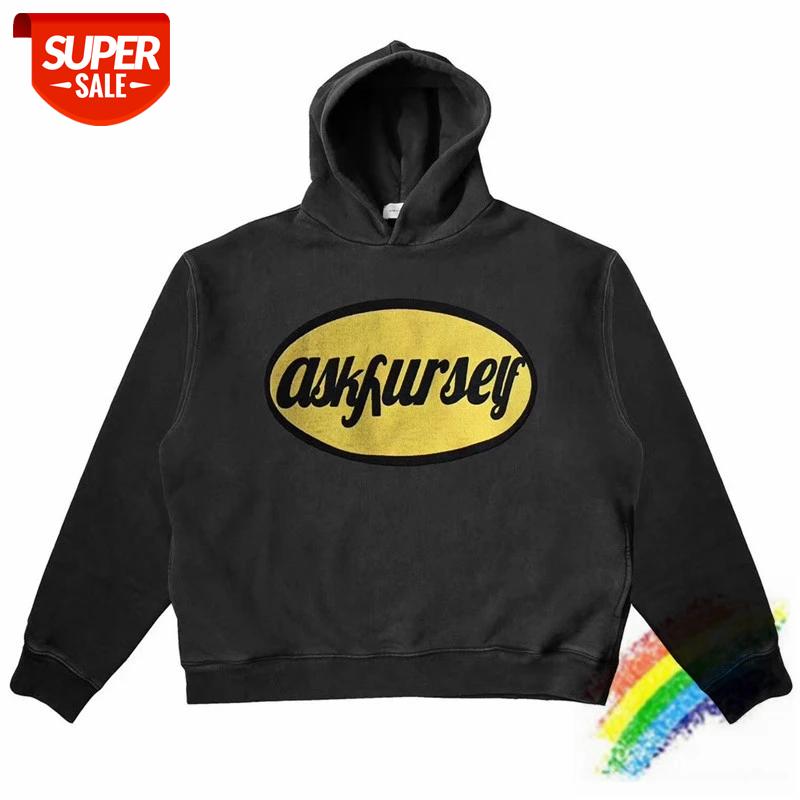 

Heavy Fabric Askyurself V6 Hoodie Men Women 1:1 High Quality Vintage Yellow Embroidered oval logo Askyurself Pullover #3t7I, Black