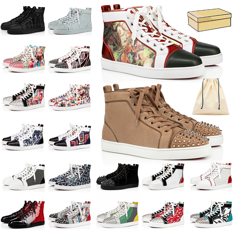 

Big Size Eur 47 Spike Shoes Loubotins Red Bottoms Designer Trainers Platform Casual Women Mens Sneakers Top Quality Studded Leather Paris Lu, Black