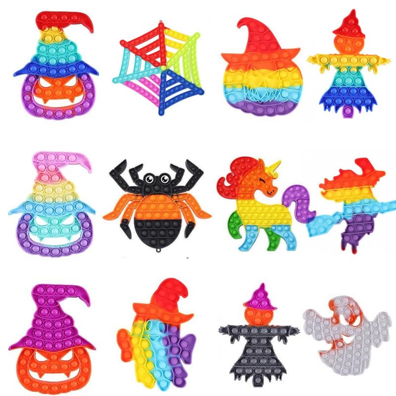 

DHL Favor Halloween Push Bubble Fidget Antistress Toys Special Pumpkin Witch Ghost Scarecrow Rainbow Adult Stress Relief Big Size CS16