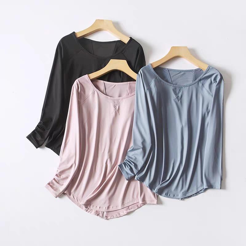 

Yoga Outfit Women Sports Tops Loose Long-Sleeved T-shirt Quick Dry Smooth Fitness Shirt Training Blouse Sportswear Running T-shirts, Black