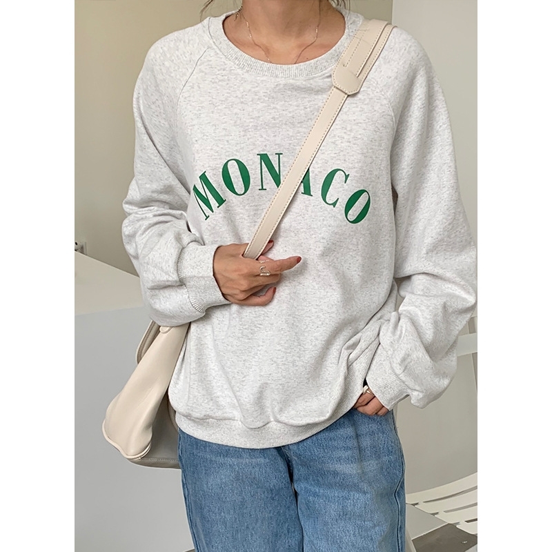 

Thirteen lines 2021 spring and autumn new BM loose ins lazy wind round neck printed Sweater Jacket Women q5069, White