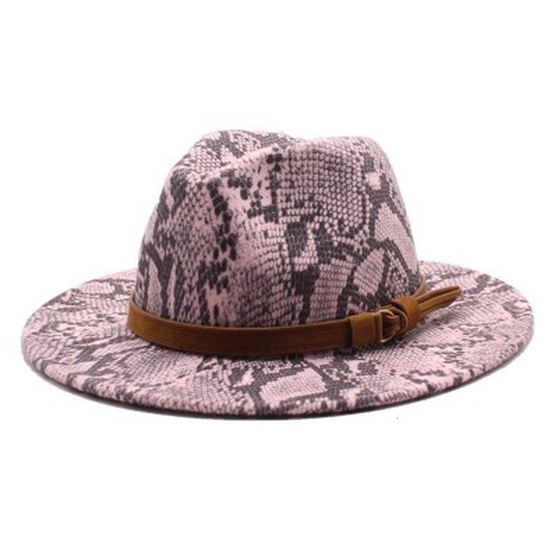 

2021 Fedora Snake Print Serpentine Band Belt Winter Wide Brim Designed Casual Vintage Yellow Black Men Women Hats New Qqj0