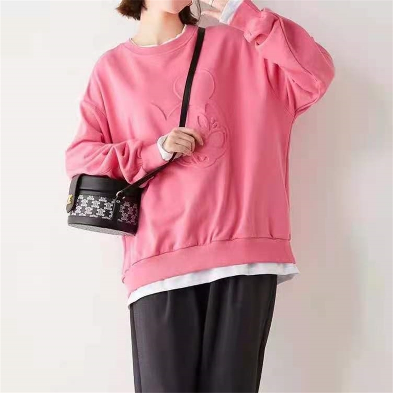 

Long sleeved women's round neck Pullover loose Korean 2021 new simple solid color lazy style outerwear top fashion, Pink