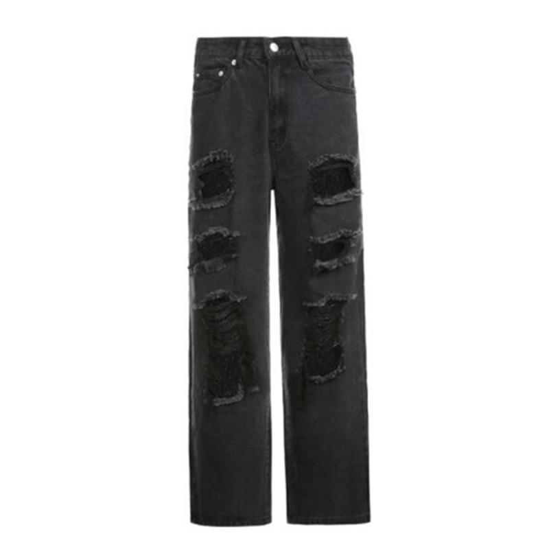 

Women's Jeans Gothic Women Black Cargo Pants Woman Hip Hop Streetwear Straight Leg High Waist Patchwork Denim Trousers 2022, Blue