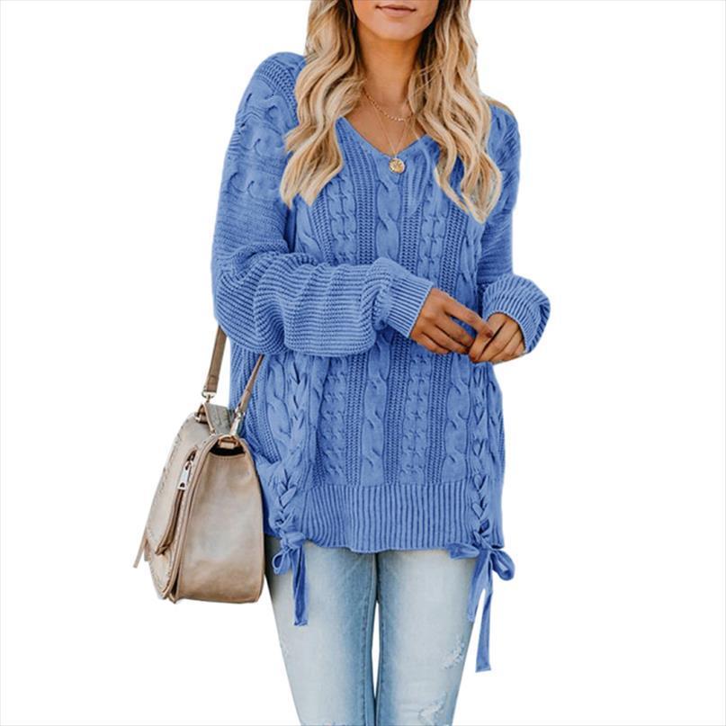 

umeko autumn winter women sweater v neck long sleeved twist knitting tie solid casual lady for s xl fashion, White;black