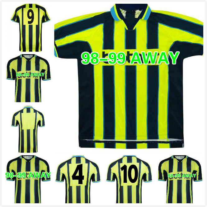 

1998 1999 Paul Dickov Goater Wiekens retro soccer jersey 98 99 Michael Brown Jeff Whitley Horlock away classic vintage football shirt, Black;yellow