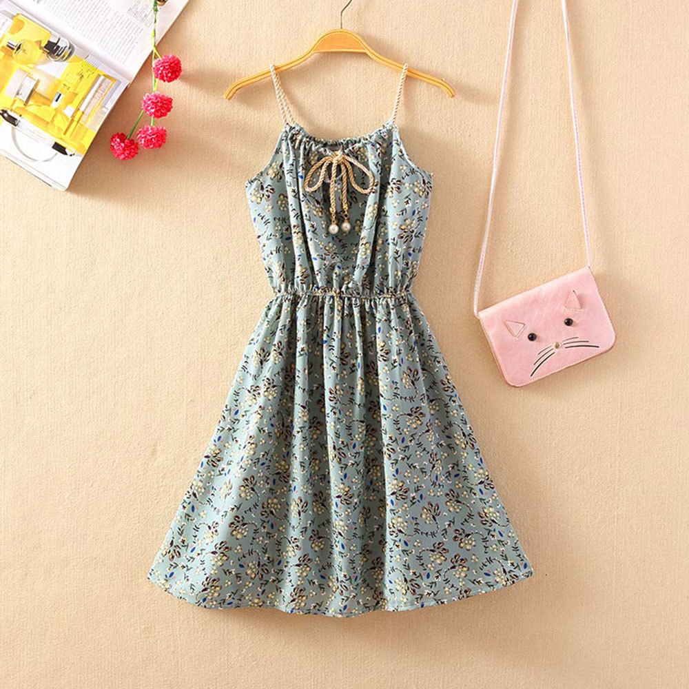

2021 New Summer Floral Print Beach Sun Boho Strap Sleeveless Chiffon a Line Elegant Elastic Waist Party Es Vacation 52hw