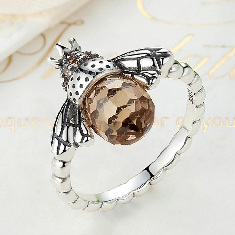 Cluster Rings Animal Bee Citrine 925 Silver Ring For Women Vintage Jewelry Trendy S925 Engagement Wedding Finger-image-709789321