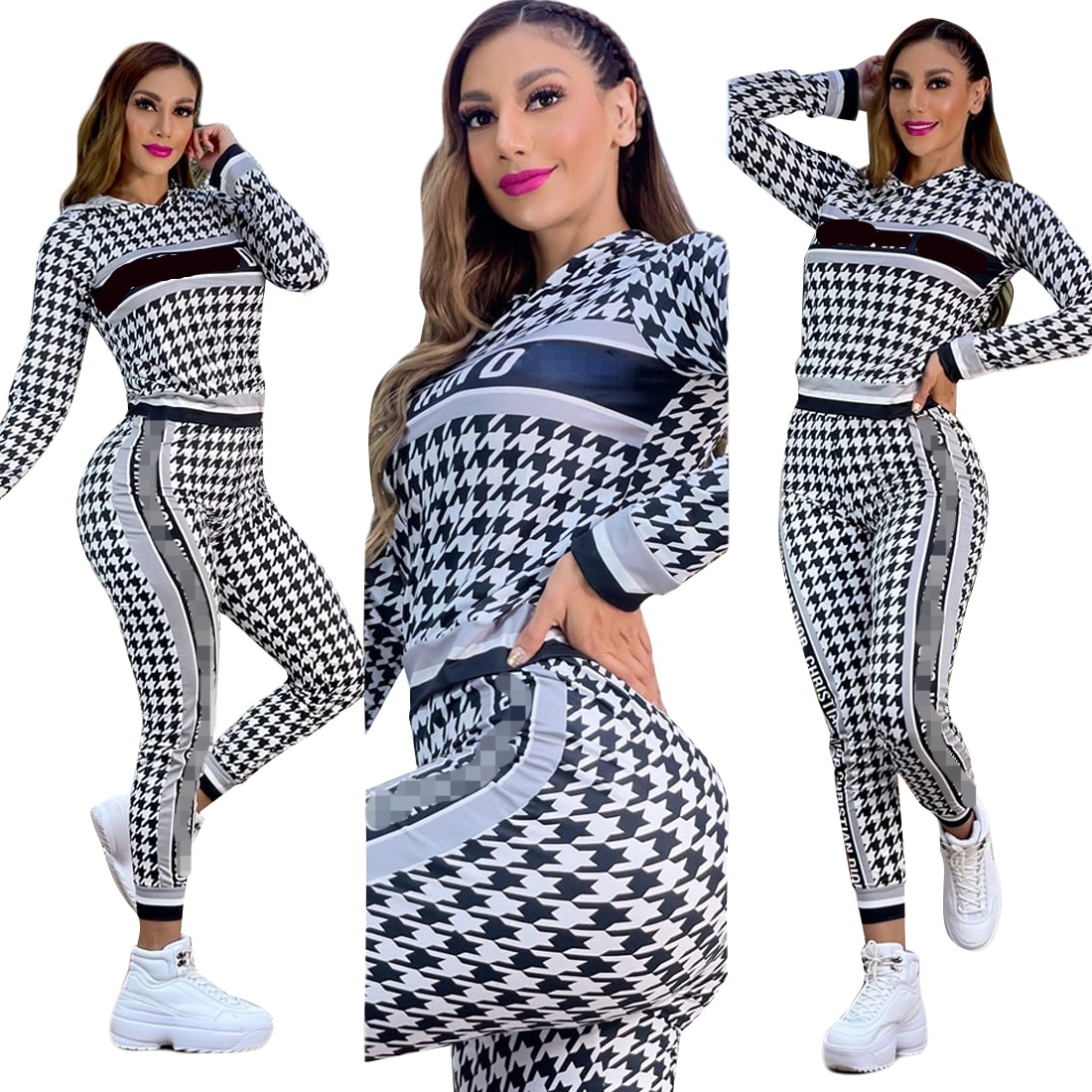 

Women' Designer Tracksuits Elegant Two-Pieces Sport Suit Female Stylish Logo Print Pullover & Pant Joggers Sets, As pic