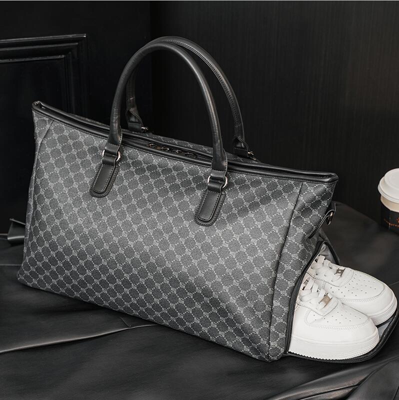 

Wholesale factory men shoulder bags dry and wet separation with shoes leisure backpack outdoor sports leisures leather fitness bag street trend plaid handbag, Black2-21092