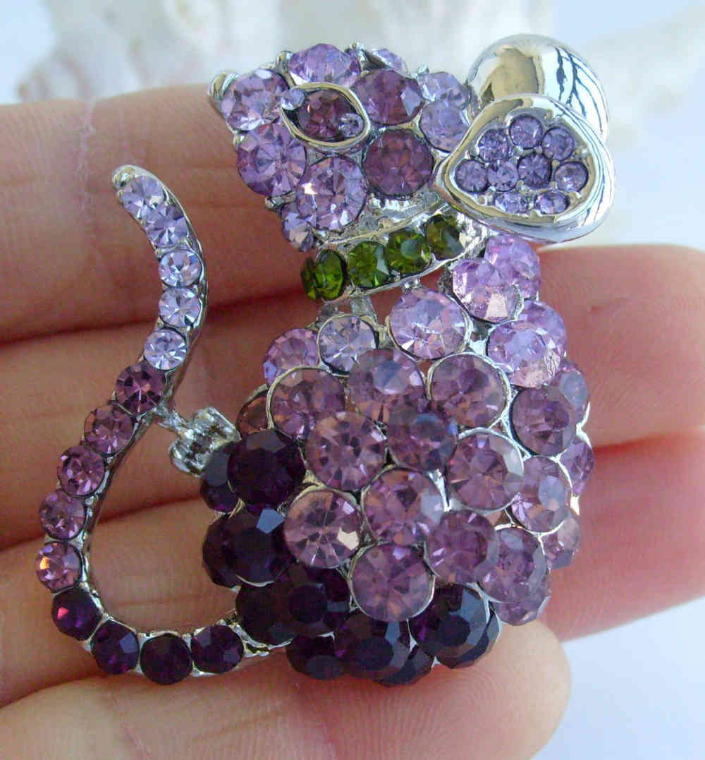 

Lovely Mouse Rat Brooch Pin Pendant Purple Rhinestone Crystal EE03276C3