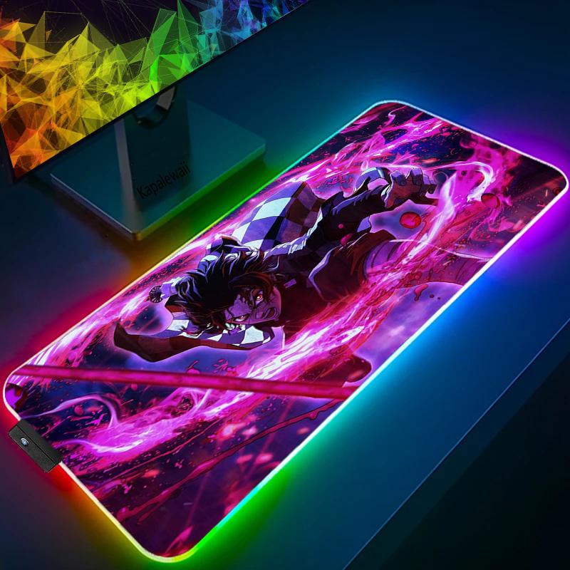 

Mouse Pads & Wrist Rests Extended Pad Demon Slayer Desk Mat For Keyboard Anime PC Mousepads Rgb Gaming Mousepad XXL 900x400 Deskmat Backlit