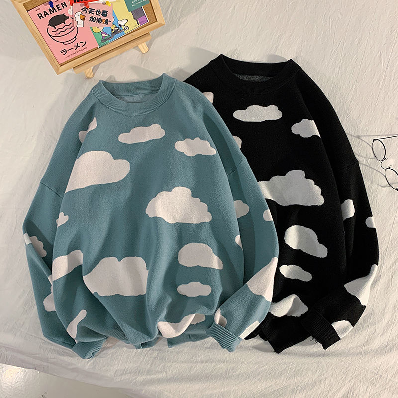 

2021 New Winter Cloud Men's Warmth Fashion Retro Casual Knitted Pullover Men Streetwear Korean Loose Sweater Mens Clothes S-2xl Kzc8, Blue