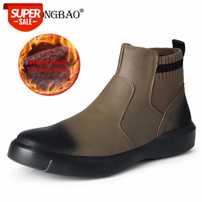 

High Quality Genuine Leather Men's Boots Outdoor Waterproof Men Ankle Boots Winter Warm Plush Snow Brand Motorcycle #tr6V