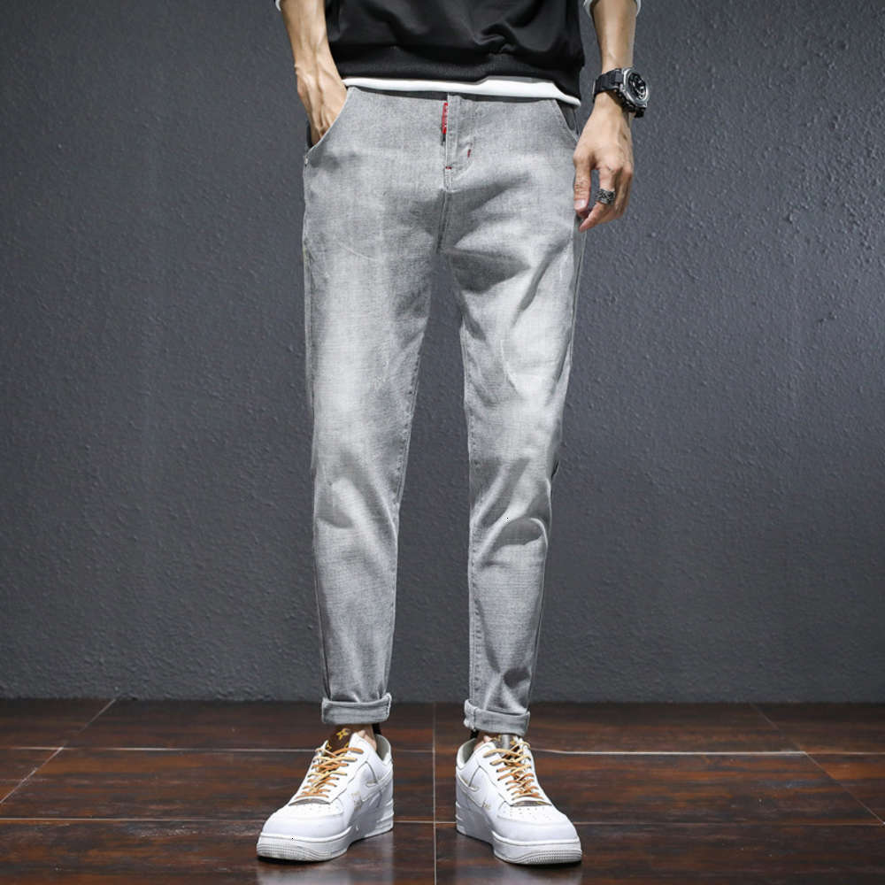 

2021 Korean fashion slim fit men's elastic Leggings casual jeans small straight pants, Blue