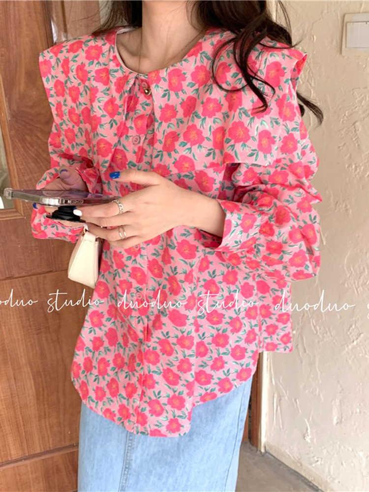 

Women's Blouses & Shirts Summer 2021 Sweet Foreign Girl Print Loose Long Sleeve Shirt Design Sense Minority Top, Red flower shirt