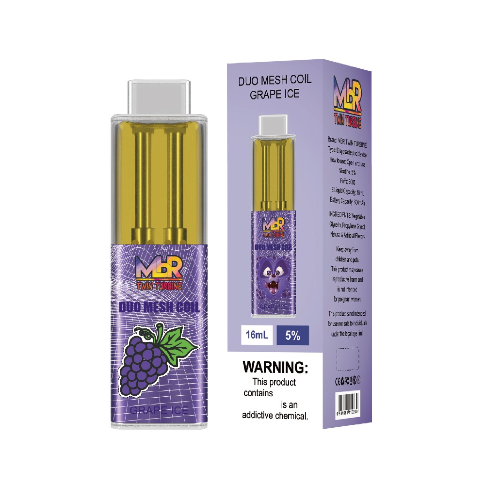 

MBR TWIN TURBINE disposable vape electronic cigarettes e-cigarette 16ml cartridge 5000 puffs with 600mAh battery Grape Ice New Store Opening