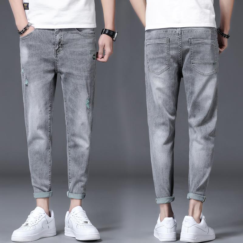 

Men's Jeans 2021 Ripped Casual Fashion Pants Slim Fit Male Skinny All-match Daily, 803-gray