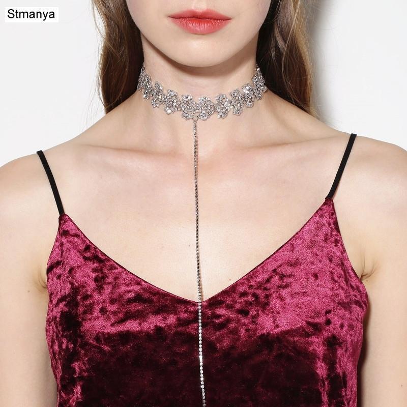 

European Cross-border Fashion Jewelry Crystal Necklace Rhinestone Tassel All-match Nightclub Alloy C1240 Chains