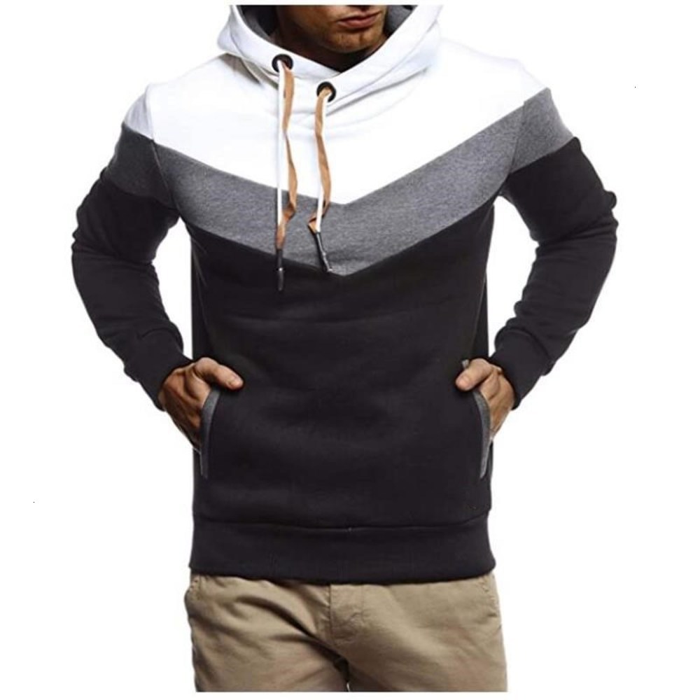 

New spring Pullover men's color matching casual stretch sports hooded wear, Black