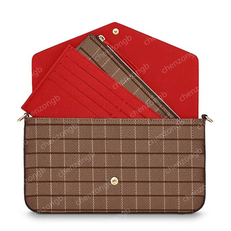 

chain bags three-piece wallet ladies card bag shoulder dinner messenger letter plaid handbag, Brown with letters