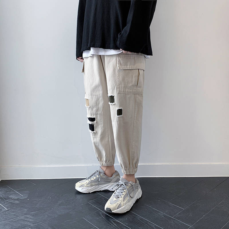 

2021 New Cinza Retalhos Cor Harem Dos Homens Casual Joggers Calas Streetwear Masculino Outono Vintage Algodo Sweatpants 186a