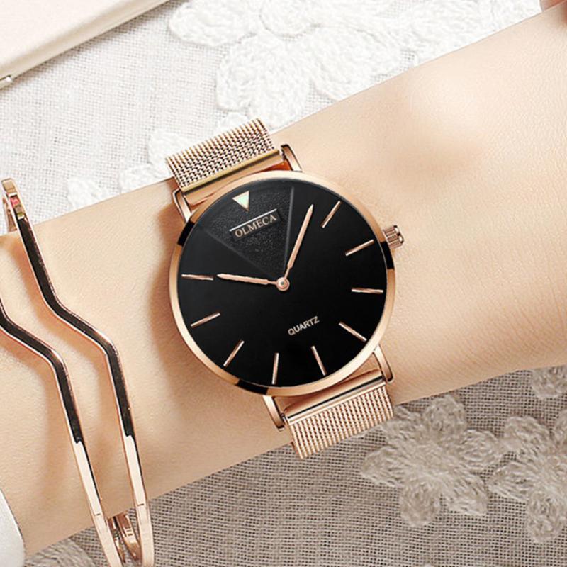 

Wristwatches Fashion Ultra Thin Quartz Ladies Wrist Watches Rose Gold Women Minimalist Steel Mesh Waterproof Girls Clock, White